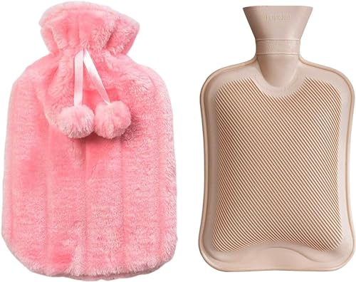 Luxury Large 2L Rubber Hot Water Bottle with Warm Knitted Fleece Faux Fur Cover