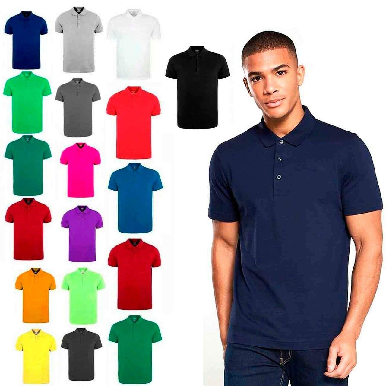 Mens Polo Shirt Short Sleeve Plain Pique Top Designer Fit T Shirt Tee