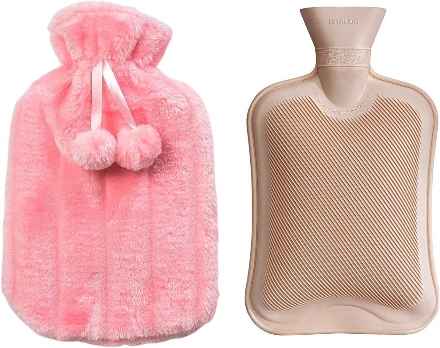 Luxury Large 2L Rubber Hot Water Bottle with Warm Knitted Fleece Faux Fur Cover