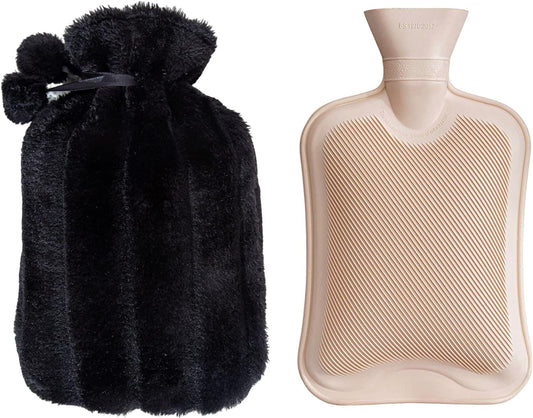 Luxury Large 2L Rubber Hot Water Bottle with Warm Knitted Fleece Faux Fur Cover