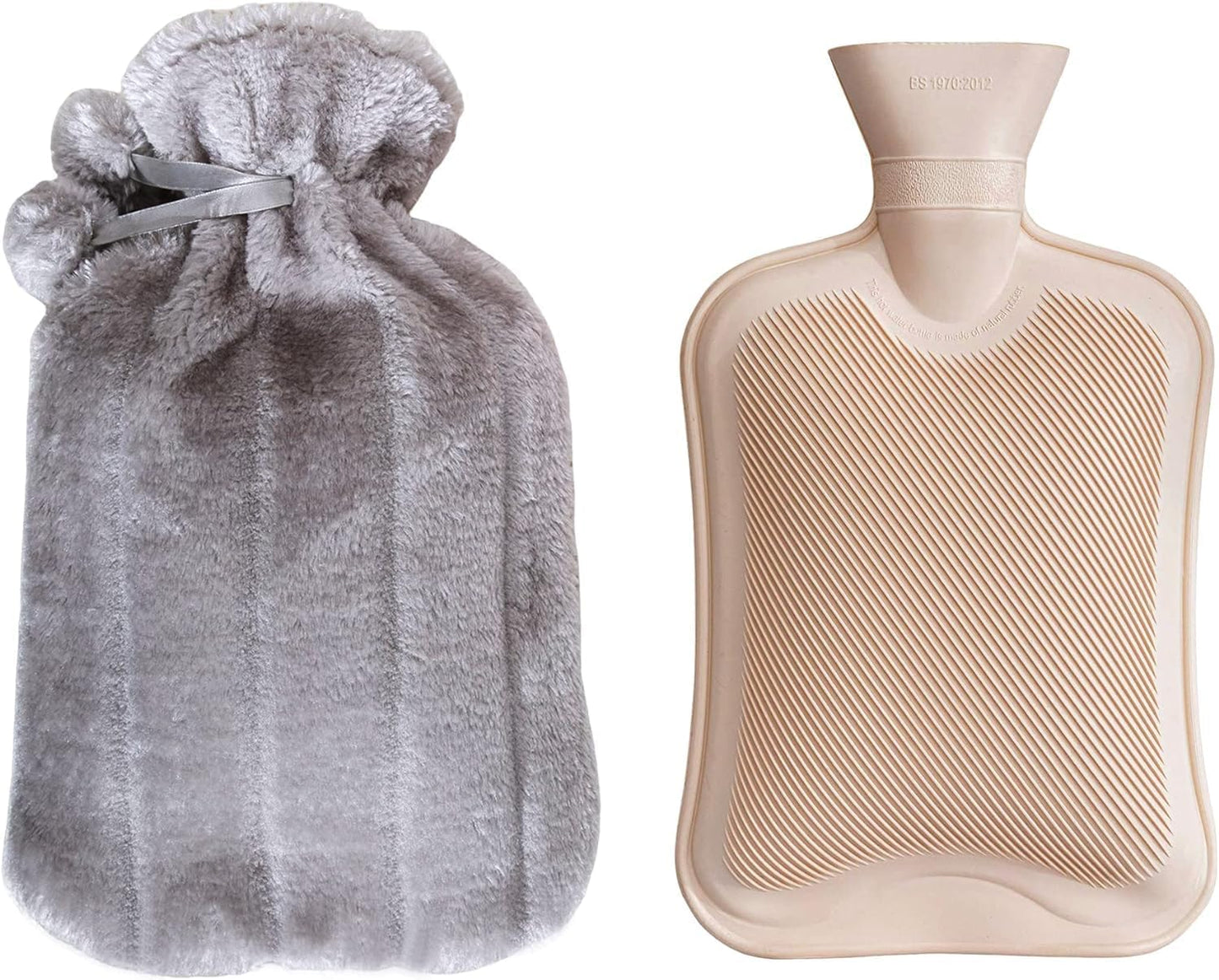 Luxury Large 2L Rubber Hot Water Bottle with Warm Knitted Fleece Faux Fur Cover