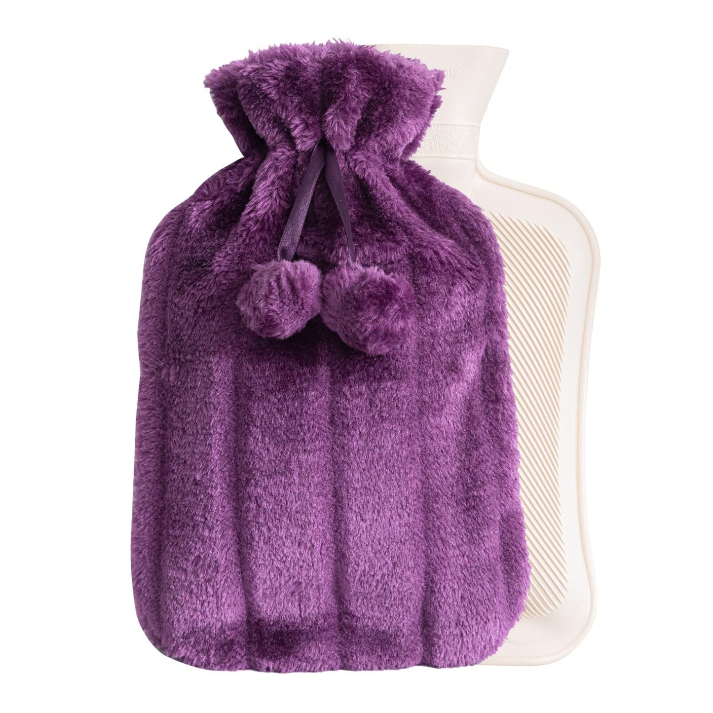 Luxury Large 2L Rubber Hot Water Bottle with Warm Knitted Fleece Faux Fur Cover