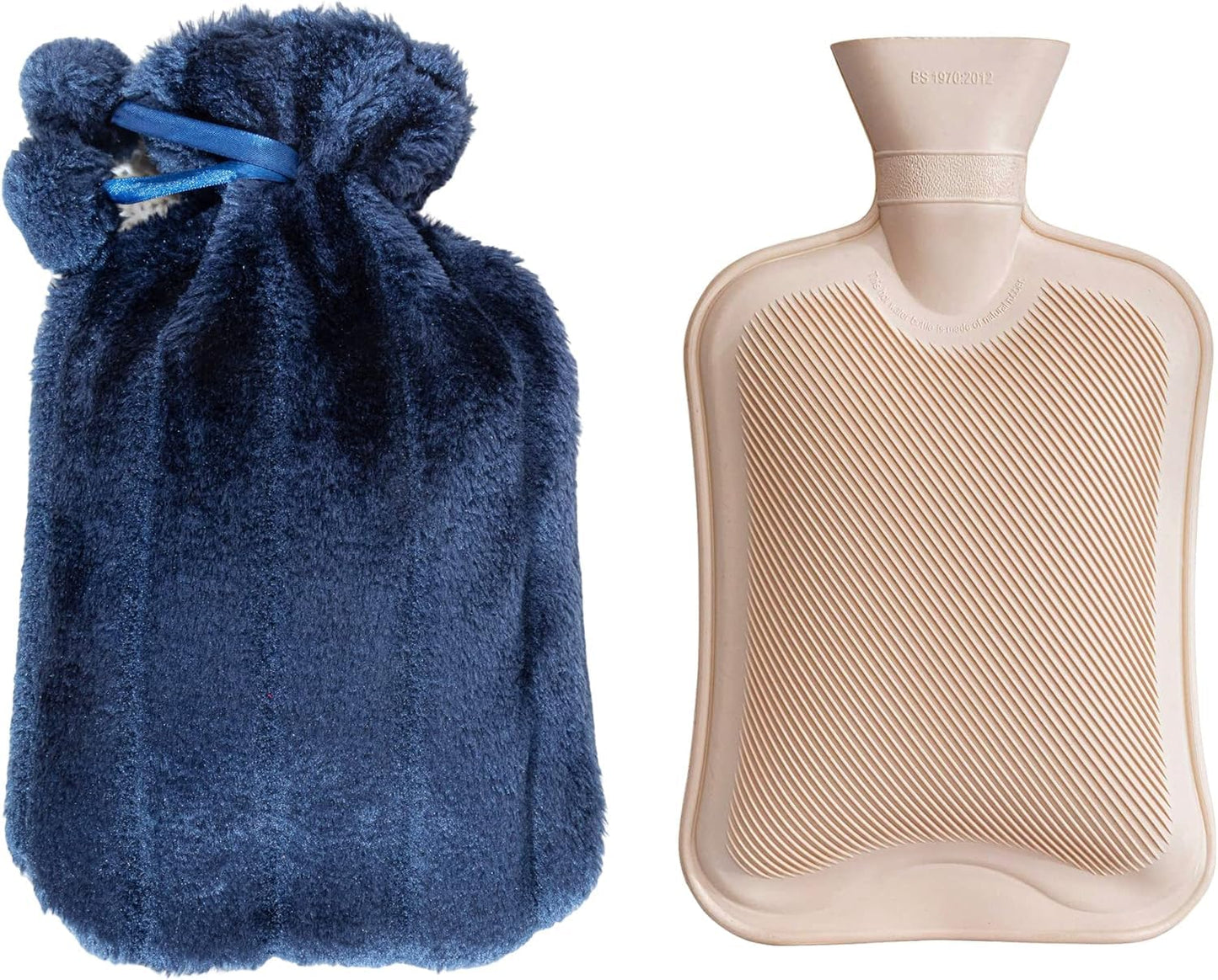 Luxury Large 2L Rubber Hot Water Bottle with Warm Knitted Fleece Faux Fur Cover